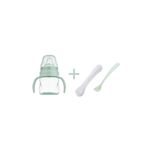 Mamajoo Antikolik Akıtmaz Alıştırma Bardağı 160 ml & İkili Ergonmik Beslenme Kaşığı - Powder Green