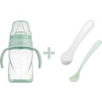 Mamajoo Antikolik Akıtmaz Alıştırma Bardağı 270 ml & İkili Ergonmik Beslenme Kaşığı - Powder Green - Açık Yeşil