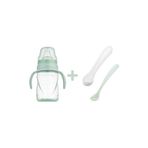 Mamajoo Antikolik Akıtmaz Alıştırma Bardağı 270 ml & İkili Ergonmik Beslenme Kaşığı - Powder Green