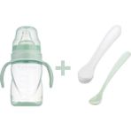 Mamajoo Kulplu Eğitici Bardak 270 ml & Ikili Beslenme Kaşığı / Powder Green - Renkli