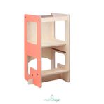 Mamatoyz Flip 3'ü 1 Arada Ahşap Öğrenme Kulesi, Yazı Tahtası ve Aktivite Masası Terracotta, doğal ahşap malzeme
