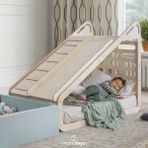 Mamatoyz Sleepy Ahşap Montessori Yatak 70X140CM ve Aksesuarları | Masa | Kara Tahta| Salıncak | Kaydırak ve tırmanma - Naturel Ahşap