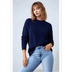 Mamayaga Kadın Dik Yaka Basic Uzun Kol Büyük Beden Curve Uyumlu Spor Şık Triko Kazak - Lacivert - L - XL
