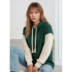Mamayaga Kadın Kolları Örgü Triko Şık Tasarım Oversize Tunik Boy Zümrüt Yeşili Sweatshirt Kazak - Standart