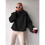 Mamayaga Kadın Tasarım Peluş Dökme Yaka Spor Şık Rahat Crop Sweat Curve Kazak - Siyah - Standart