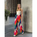 Mamayaga Kadın Yüksek Bel Kuşaklı Desenli %100 Viscose Pamuk Geniş Paça Şık Casual Büyük Beden Curve Pantolon - Çok Renkli