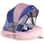 Mambobaby Yüzme Simidi - Pembe Vatoz, Emniyetli, Gölgelikli ve Ayak Destekli - 1+ Yaş - Renkli