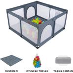 Mamma Playard Güvenli Bebek ve Çocuk Oyun Alanı Oyun Parkı 125X125 Oyun Matı ve Topları - Gri