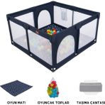 Mamma Playard Güvenli Bebek ve Çocuk Oyun Alanı Oyun Parkı 125X125 Oyun Matı ve Topları - Lacivert