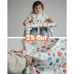 Mammam Always By Your Side Renkli Sebzeler Set (Kısa Kollu Mama Sandalyesi Önlüğü ve Yer/masa Örtüsü) Su Geçirmez, Leke Tutmaz - Beyaz - 6 - 36 Ay