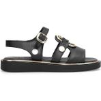 Mammamia D26YS-5290 Kadın Hakiki Deri Tokalı Düz Taban Comfort Sandalet Siyah