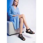 Mammamia Kadın Hakiki Deri Alçak Kısa Dolgu Topuklu Günlük Şık Yazlık Ortopedik Sandalet/ayakkabı M27YS/2860 - Siyah