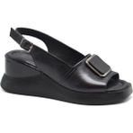 Mammamia Venüs 2409302Y Dolgu Topuk Fashion Deri Kadın Sandalet - Siyah