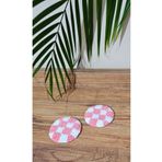 MAMS ACCESSORIES Punch Pembe Beyaz Damalı Araba Bardak Altlığı Punchneedle 2 adet takım 7 cm