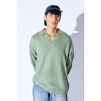 Man Edition Açık Haki Oversize V Yaka Akrilik Yumuşak Dokulu Erkek Kazak | EE1000519912