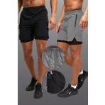 Man Of Man | 2 Li Paket Gym Ve Fitness Astarlı Taytlı Şort | Gizli Cep Detaylı