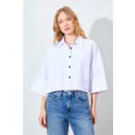 Manche Düşük Kol Çimalı Crop Poplin Gömlek - Beyaz | MKS161451-01