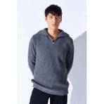 Manche Oversize Yarım Fermuarlı Örgü Desen Yumuşak Dokulu Erkek Kazak | Antrasit MANW519913-1 - XL