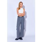 Manche Poly Viskon Likralı Soft Dokulu Palazzo Kumaş Kargo Cepli Kadın Pantolon | Gri Melanj MKW669234-01