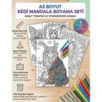Mandala Boyama Seti 5'li A3 Boyut Kediler 200 gr Kalın Kağıt
