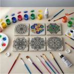 Mandala Boyama Seti – 6’lı 10X10 cm Doğal Mermer Mandala Taşları,