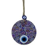 Mandala Desen Mavi Mor Nazar Boncuklu Füzyon Cam El İşçiliği 12 Cm Duvar Süsü Nazarlık Hediyelik Eşya
