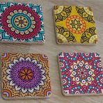 Mandala Desenleri Doğal Taş Bardak Altlığı 4'lü set - Natural Stone Coasters