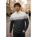 Mandala Tekstil Çok Renkli Fermuarlı Erkek Triko Kazak - Antrasit - XL
