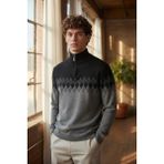 Mandala Tekstil Çok Renkli Fermuarlı Erkek Triko Kazak - Gri - XL