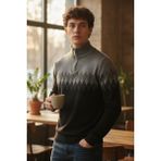 Mandala Tekstil Çok Renkli Fermuarlı Erkek Triko Kazak - Siyah - XL