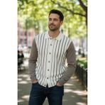 Mandala Tekstil Erkek Çizgili Triko Gömlek - Bej - XL