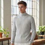 Mandala Tekstil Erkek Fitilli Yarım Boğazlı Kazak - Açık Gri - XL