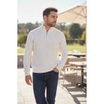 Mandala Tekstil Erkek Yarım Fermuarlı Kalın Rahat Kalıp Triko Kazak - Ekru - XL
