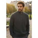 Mandala Tekstil Erkek Yarım Fermuarlı Kalın Rahat Kalıp Triko Kazak - Füme - XL