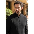 Mandala Tekstil Erkek Yarım Fermuarlı Kalın Rahat Kalıp Triko Kazak - Siyah