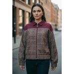 Mandala Tekstil Kadın Kareli Çok Renkli Cepli Bomber Ceket - Bordo
