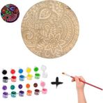 Mandalart Fabric Doodle Büyük Boy Ahşap Boyama Seti, 50 Cm, 12 Renk Akrilik Boya, Fırçasıyla Beraber