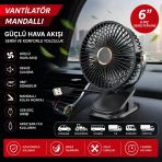 Mandallı Araç İçi Vantilatör 6 İnç 360° Dönebilen Usb Ve Çakmaklık Uyumlu Sessiz Fan