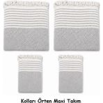 Mandaş Pamuklu Kaymaz Hasır Dokuma Kolları Örten Maxi Takım Koltuk Örtüsü (3+3+1+1) - Açık Gri - 180 x 310 cm