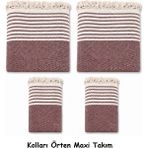Mandaş Pamuklu Kaymaz Hasır Dokuma Kolları Örten Maxi Takım Koltuk Örtüsü (3+3+1+1) - Bordo - 180 x 310 cm