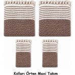 Mandaş Pamuklu Kaymaz Hasır Dokuma Kolları Örten Maxi Takım Koltuk Örtüsü (3+3+1+1) - Kahverengi - 180 x 310 cm