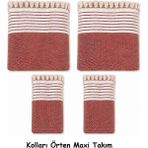 Mandaş Pamuklu Kaymaz Hasır Dokuma Kolları Örten Maxi Takım Koltuk Örtüsü (3+3+1+1) - Kiremit - 180 x 310 cm