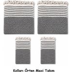 Mandaş Pamuklu Kaymaz Hasır Dokuma Kolları Örten Maxi Takım Koltuk Örtüsü (3+3+1+1) - Koyu Gri - 180 x 310 cm