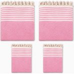 Mandaş Pamuklu Kaymaz Hasır Dokuma Kolları Örten Maxi Takım Koltuk Örtüsü (3+3+1+1) - Pembe - 180 x 310 cm