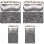 Mandaş Pamuklu Kaymaz Hasır Dokuma Kolsuz Takım Koltuk Örtüsü (3+3+1+1) - Koyu Gri - 180 x 220 cm