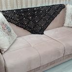 Mandaş Siyah 100x100 cm Tig İşi El Örgü Koltuk Şalı