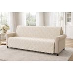 Mandaş Tekstil Desenli Sakallı Şönil Kaymaz Koltuk Örtüsü - Bej - 170 x 210 cm