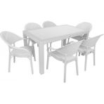 Mandella Almina Rattan Masa Takımı 90x150 Camsız Masa 6 Kişilik Rattan Sandalye Seti Bahçe Balkon Teras Takımı - Beyaz