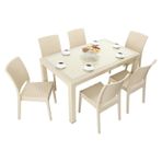 Mandella Elit Rattan 90x150 cm Elit Camlı Çöl Beji Sandalye Masa Takımı