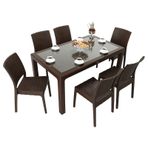 Mandella Elit Rattan 90x150 cm Elit Camlı Kahverengi Sandalye Masa Takımı
